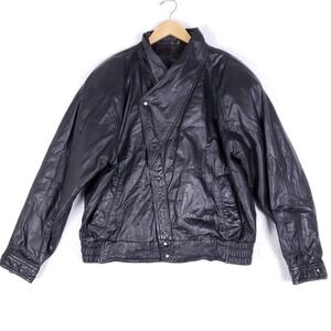 Vintage J. Elkins by Alamo Uomo Leather Moto Jacket XL Black 80s Biker